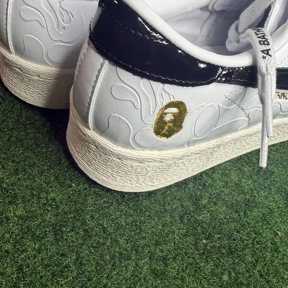 Sz 7 Adidas Originals x BAPE Superstar FTWWHT/CBLACK/OWHITE JR2701